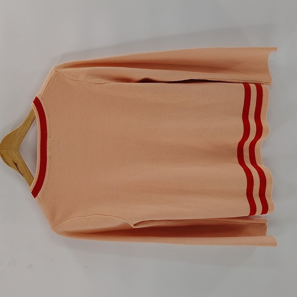 Roolee Peach Stripe Hem Bell Sleeve Sweater size large pullover - Picture 6 of 7